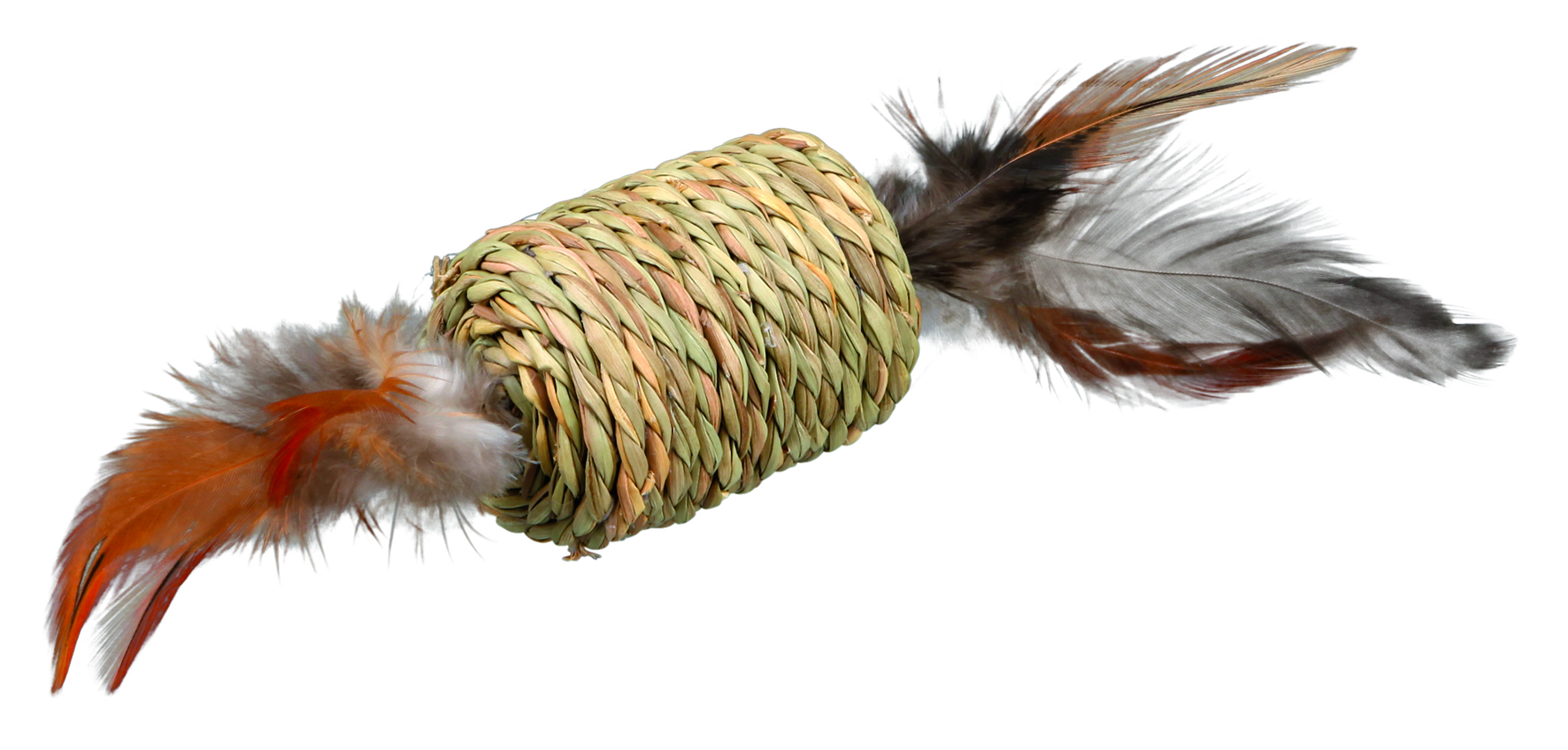 Maus und Rolle mit Federn, 9 cm / Ø 4 x 4 cm