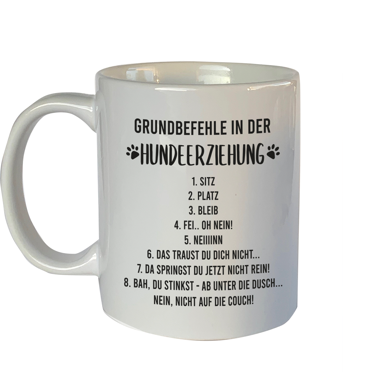 Tasse mit Motiv: Grundbefehle der Hundererziehung