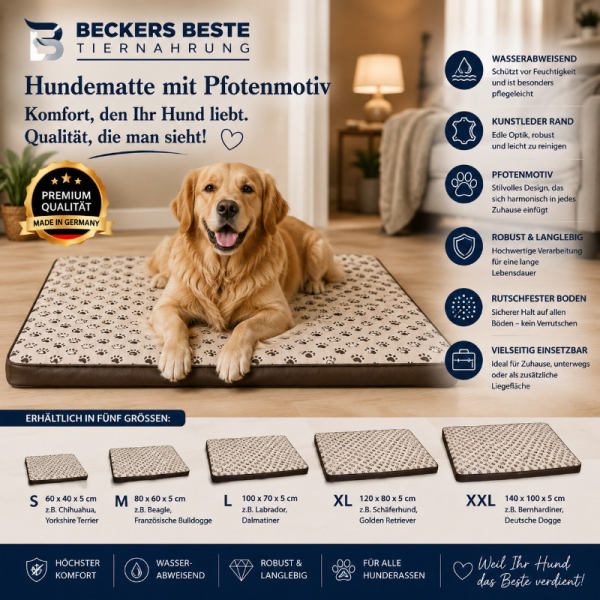 Beckers Beste Hundematte mit Pfotenmotiv dbraun/beige Pfoten-5 cm-95x60